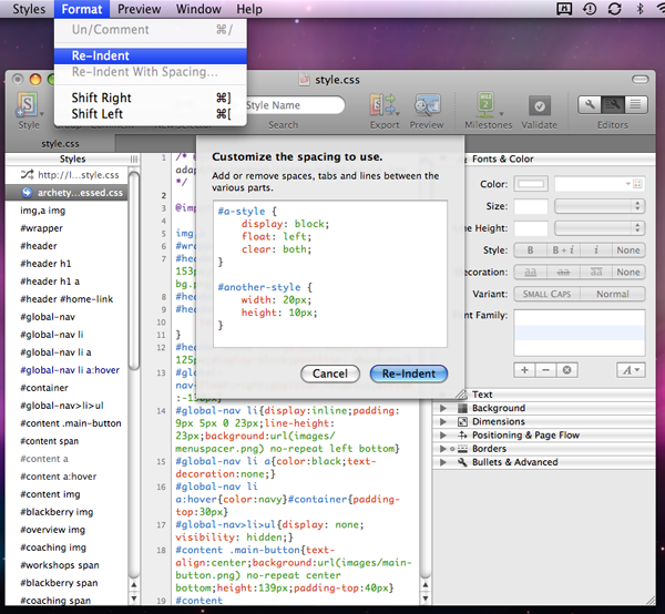 Re-indent - built in compression tool!