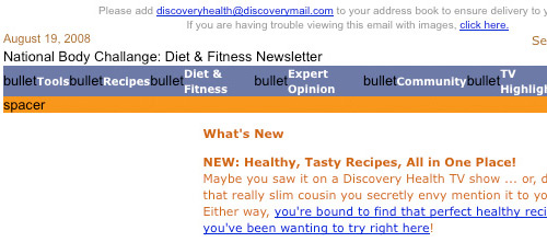 Screenshot from Discovery Health showcasing a cluttered looking email.