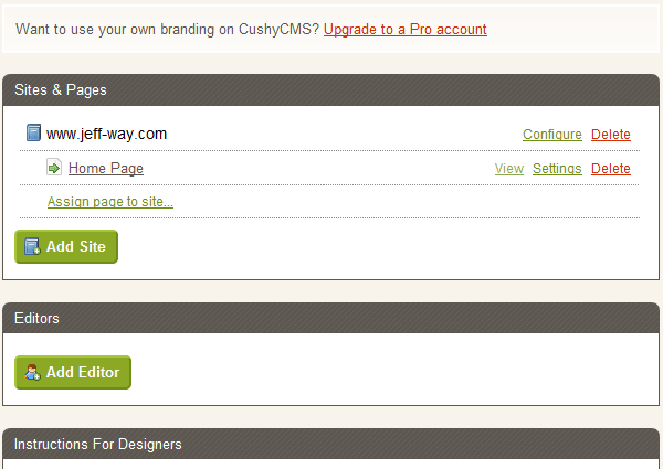 cushy cms control panel