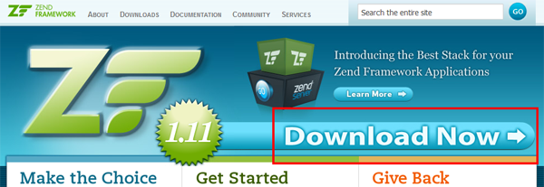 Zend Framework Download Now link