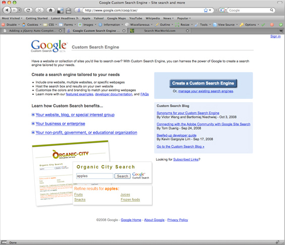 Google CSE Homepage