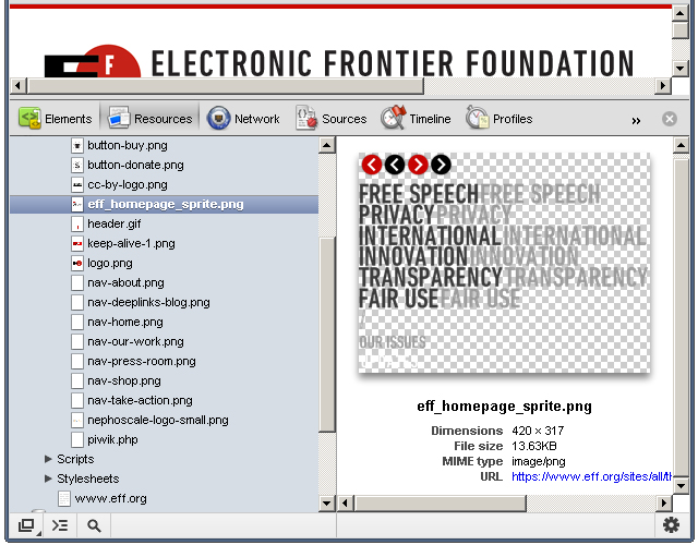 Images within a page from the resources panel