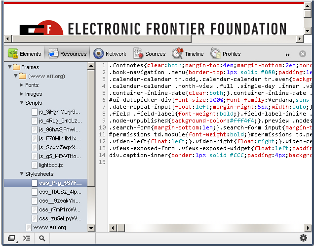 Stylesheets from Chrome dev tools