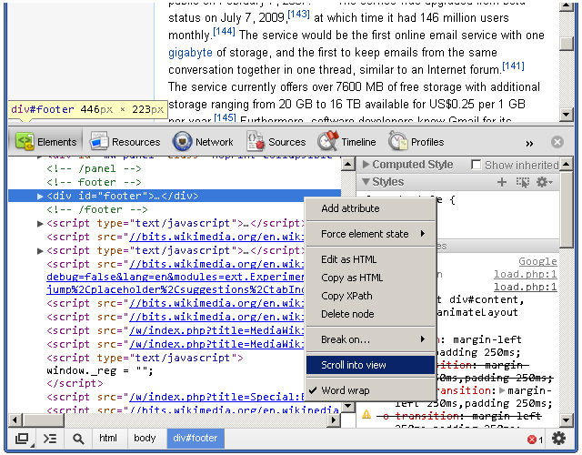 Scrolling an element into view