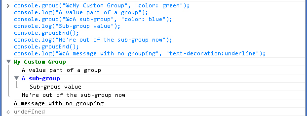 grouping in the console