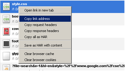 Network panel context menu