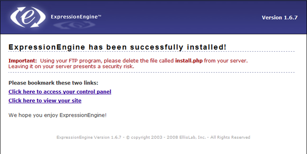 Success!  EE Is installed