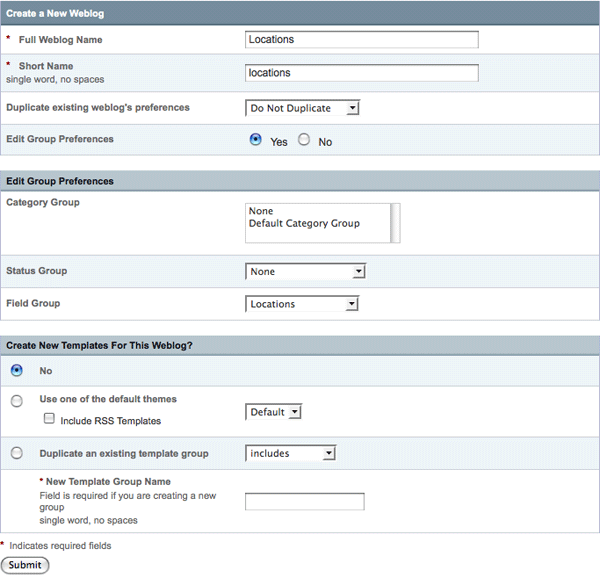 Create New Weblog