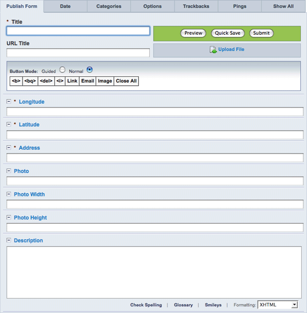 Locations Entry Form