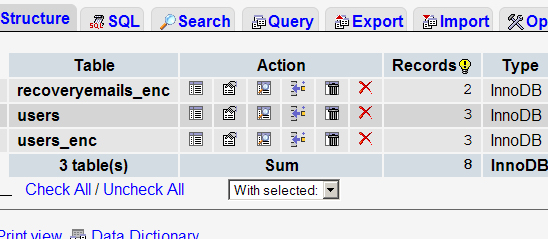 Database tables