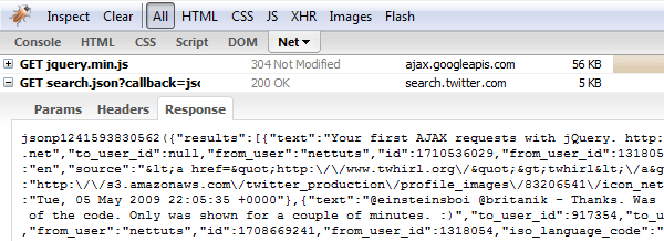 JSON result in FireBug