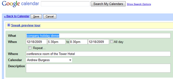 Google Calendar, importing hCalendar