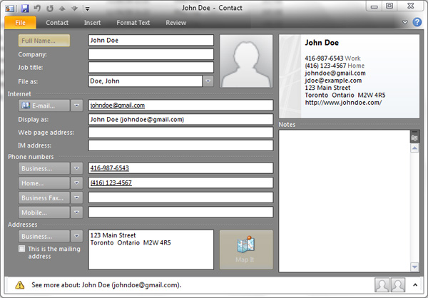 hCard in Outlook