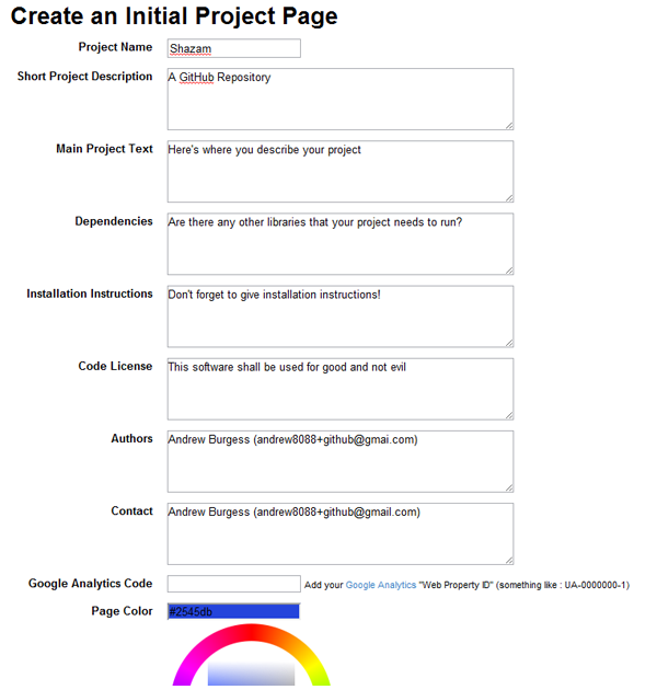 project page form