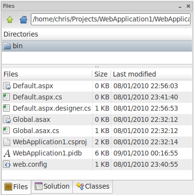 View of the files