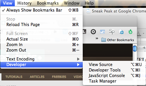 A demonstration of how to access the Developer Tools on Google Chrome for Mac