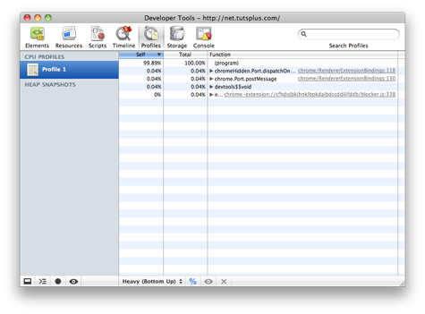 A screenshot of the Profile Panel of the Chrome Developer Tools