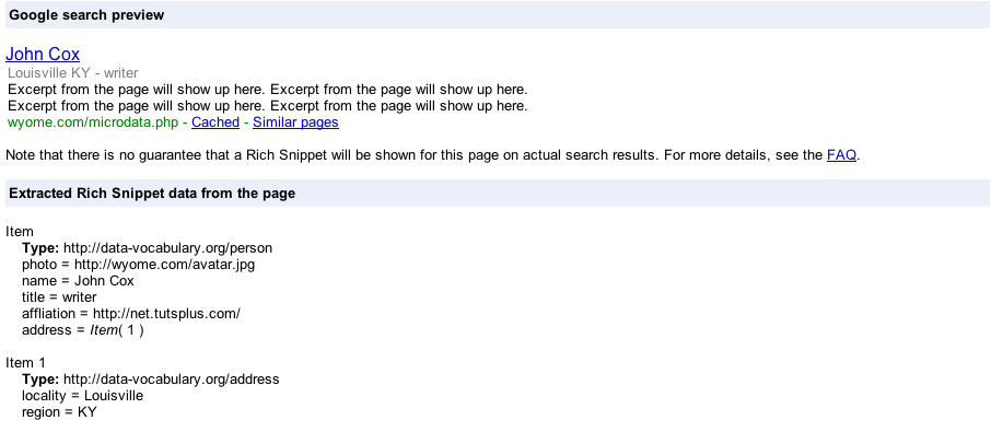 Microdata Rich Snippet