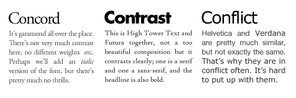 Contrasting, conflicting and concording relationship between fonts.