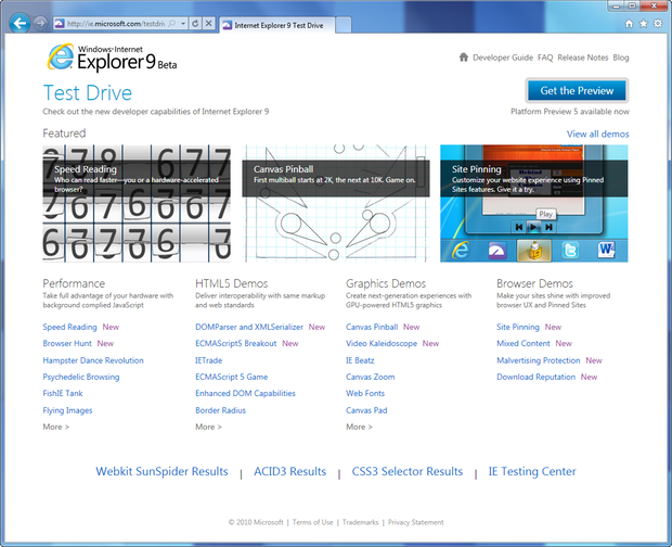 IE9 Test Drive Website
