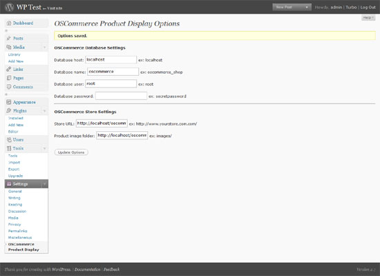 Plugin configuration page with success message Plugin configuration page with success message