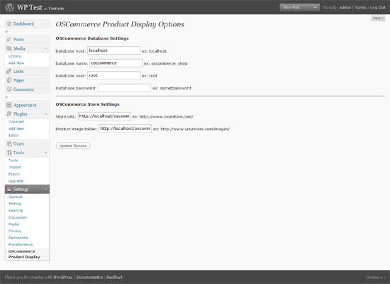 Plugin configuration page with pre-populated form Plugin configuration page with pre-populated form